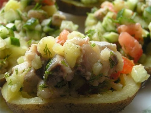 Картофельные лодочки с салатом из селедки и овощей 250 г филе малосольной селедки, 4 большие картош... - 2