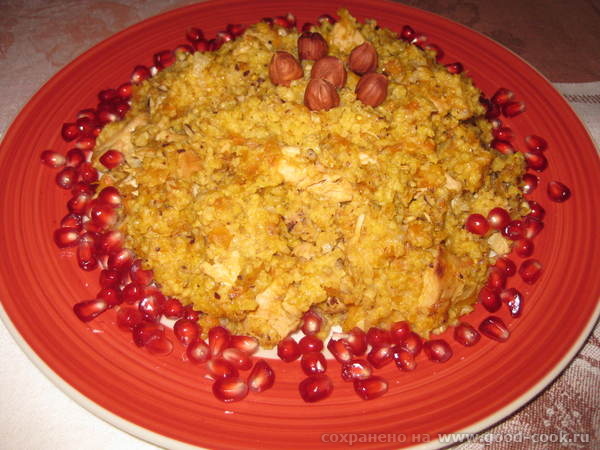 курочка с пшеном и тыквой 400 г куриного мяса, 200 г пшена, 200 г тыквы (натереть на терке), 1 средняя морковка (натер...