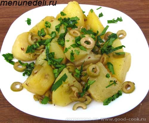 Картофель ьушеный с оливками и лимоном