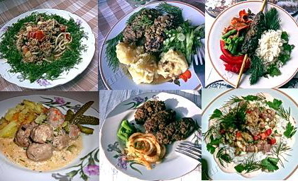 Мясные блюда РИС С МЯСОМ И ОСТРЫМ СОУСОМ ФРИКАДЕЛЬКИ В ПИКАНТНОМ СОУСЕ ПЕЧЕНЬ В ВИНЕ с карамелизова...