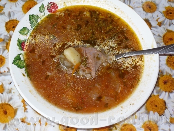 вкусный салатик утащила, а вот мой харчё с перловкой а остальное как у тебя с картошечкой