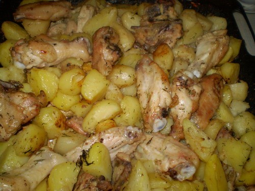 Ленивый ужин Картошка Куриные крылышки укроп, соль, перец Количество продуктов зависит от того на с...