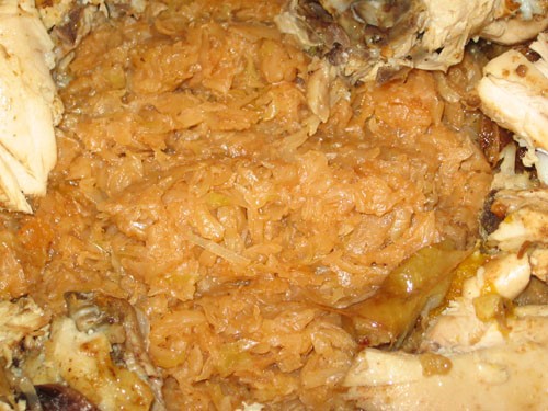 А это наш пятничный ужин: Курица с яблоками и апельсинами На гарнир была тушеная капуста - 4
