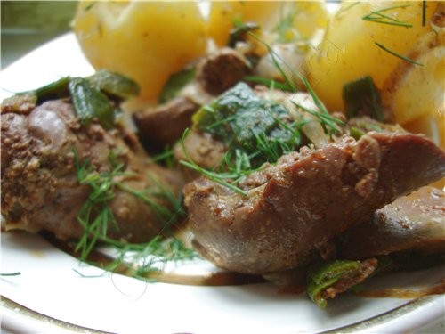 Печень с луком и паприкой + свежая картошечка 500 гр