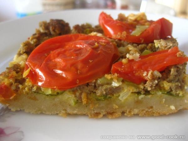 Запеканка из чёрствого хлеба с мясом, зеленью и овощами