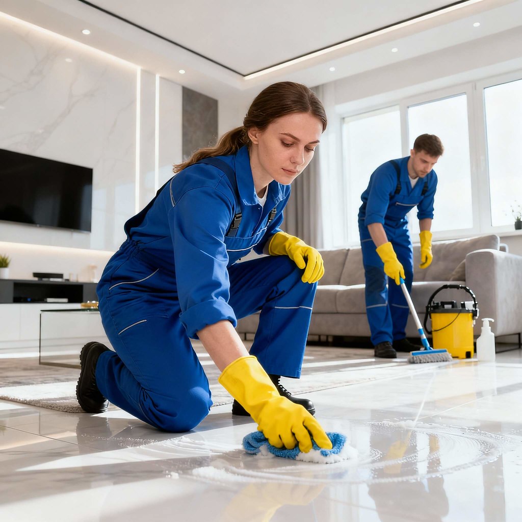 Команда профессионалов проводит генеральную уборку квартиры