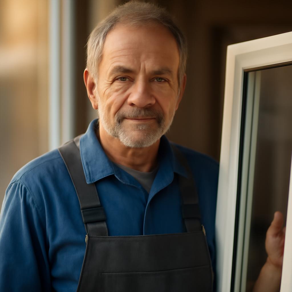 Виктор Смирнов — портрет опытного специалиста по окнам в рабочей одежде