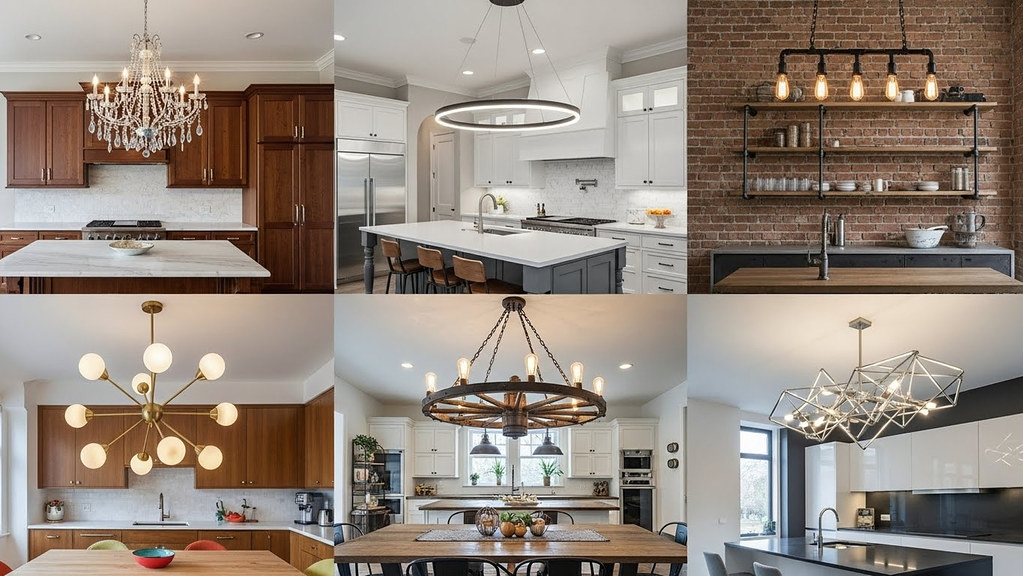 Люстры в разных стилях интерьера кухни