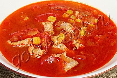 куриный томатный суп с перцем и кукурузой