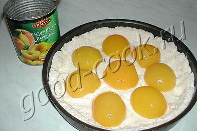 двойной творожный пирог с персиками
