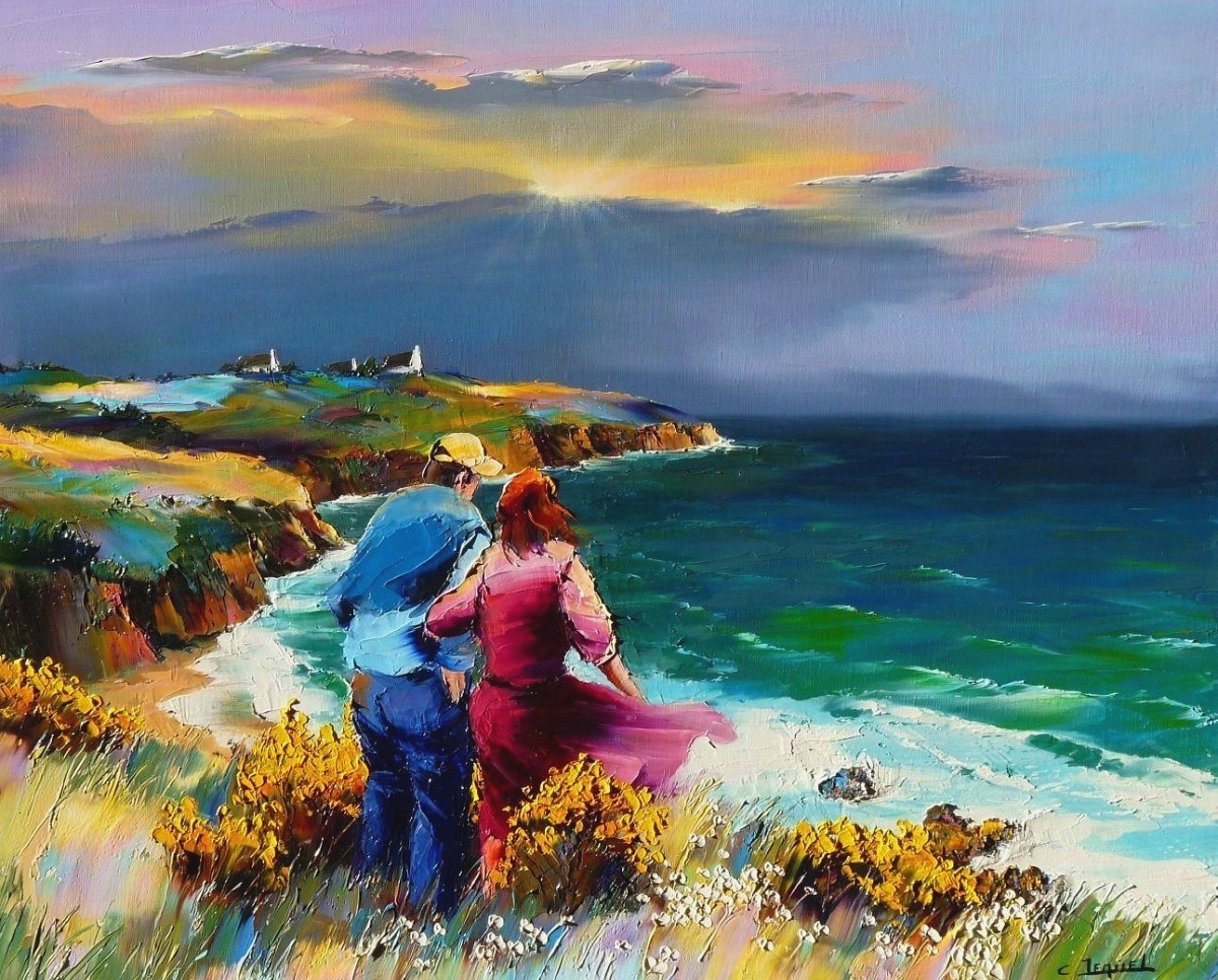Рисунок пара у моря