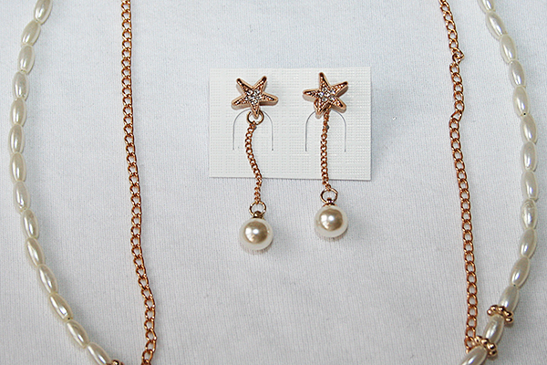 комплект - серёжки и двухярусное ожерелье из цепочки и колье с подвеской (№ N-005)