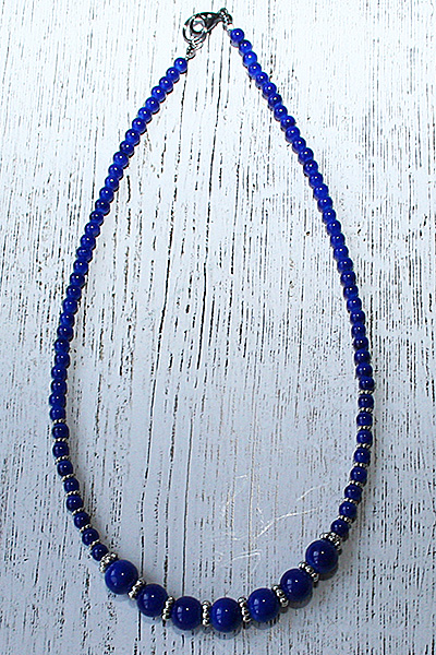 двухярусное ожерелье - цепочка и колье из синих бусин (№ N-007)